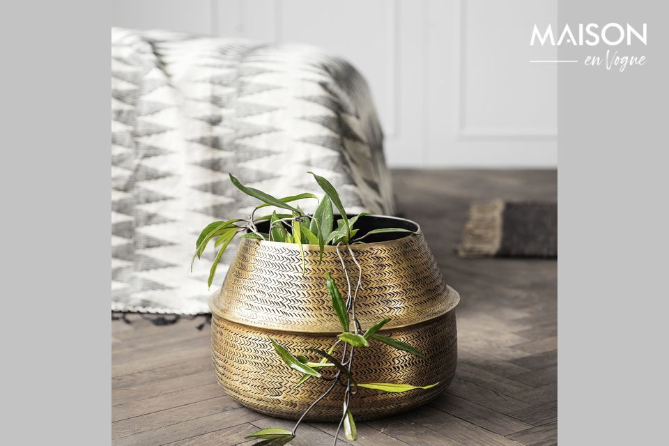 Aluminium plantenbak met goudkoperen afwerking Rattan House Doctor
