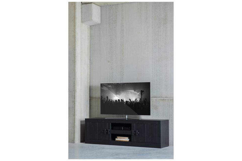 Massief grenen TV-meubel, zwart, robuust en bestendig