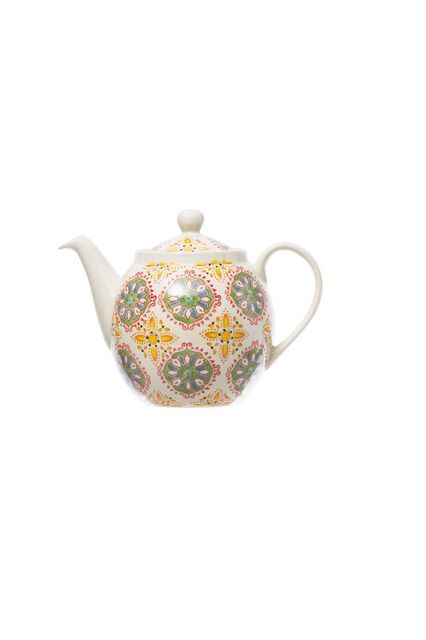 Een theepot met een kleurrijke uitstraling om in een goed humeur thee te drinken
