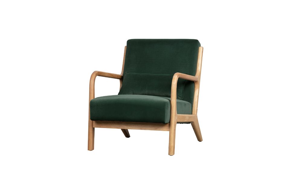 De armleuningen, poten en het frame van dit comfortabele meubel zijn gemaakt van rubberhout