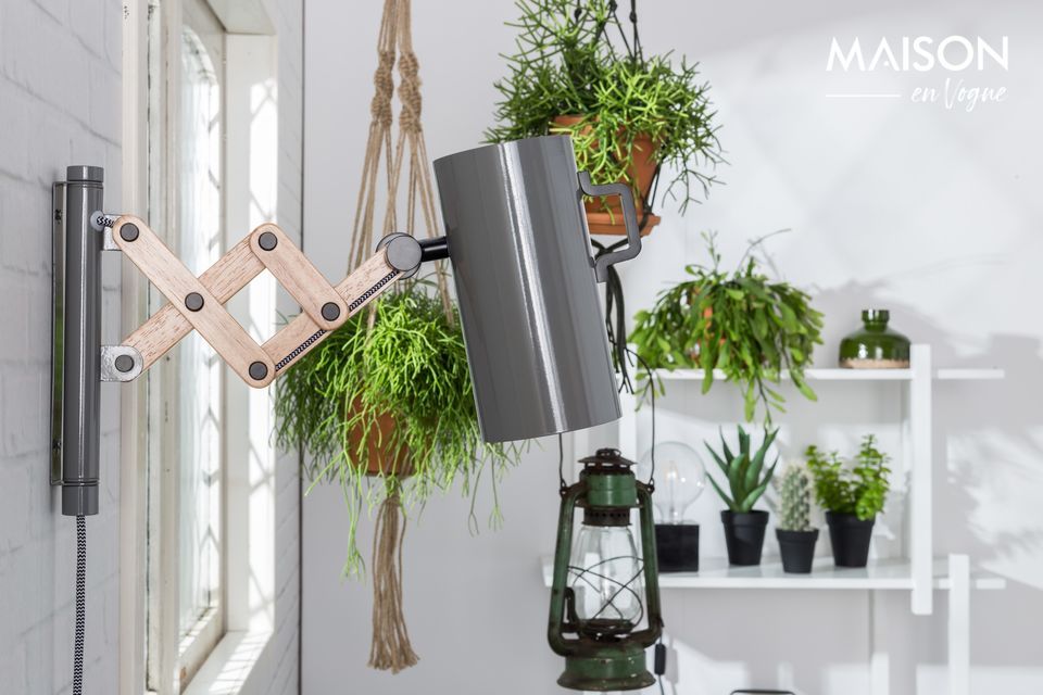 De elegante grijze Flex-wandlamp ziet er met zijn uitschuifbare arm veerkrachtig uit! Met dit