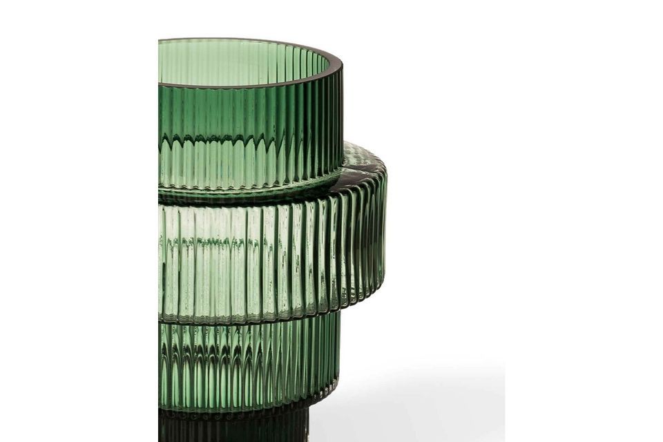 Steps kandelaar in groen glas, grafisch en elegant