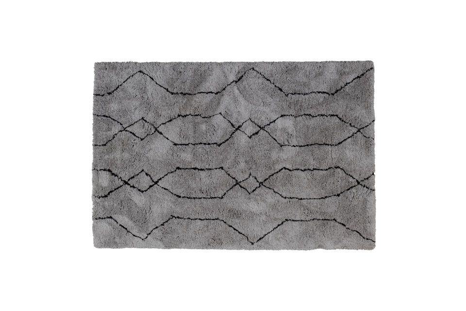 Groot lichtgrijs en zwart polyester tapijt Nové Woood