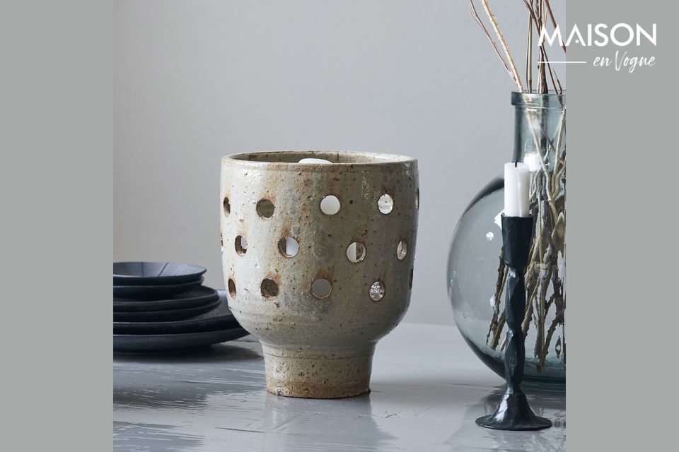 Grote beige steengoed kandelaar Artist House Doctor