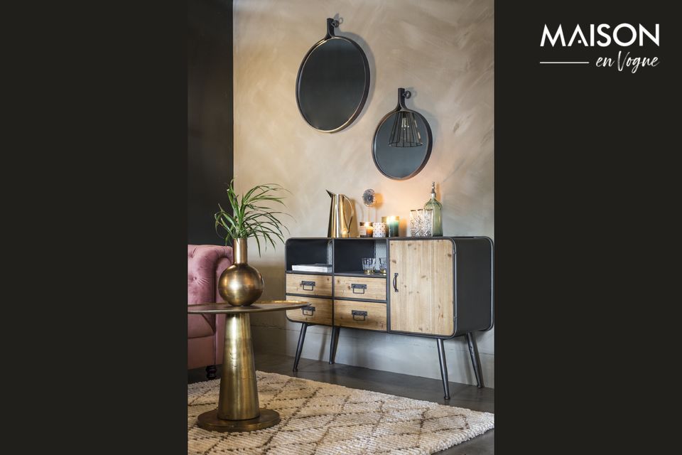 Hoge jeneverhout en metalen dressoir Dutch Bone