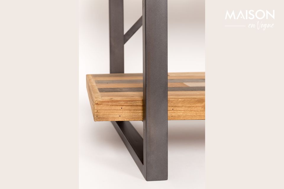 Deze grijze metalen en natuurlijke houten plank is inderdaad gemaakt van vier dikke planken van