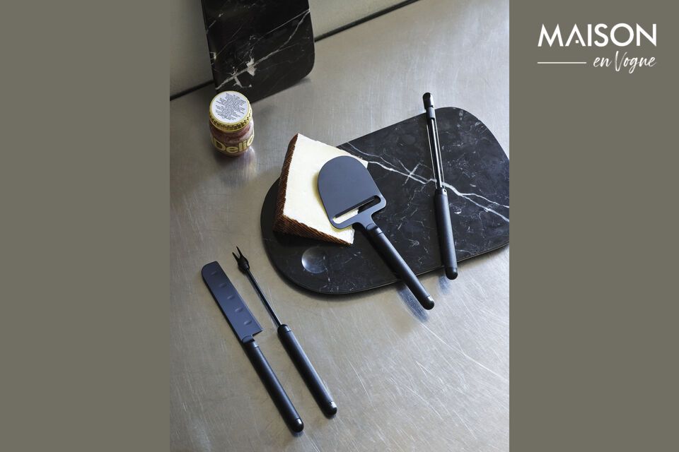 Kaasmes in roestvrij staal en zwart keramiek Pebble, design object