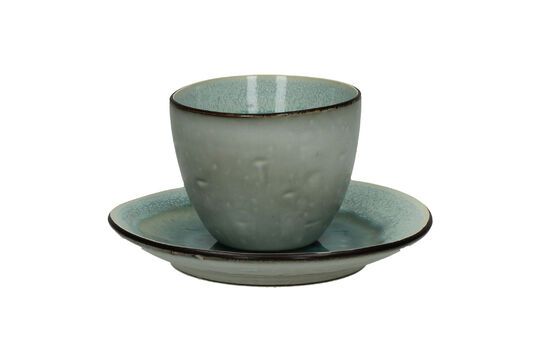 Kop met schotel van turquoise steengoed Kimo Productfoto