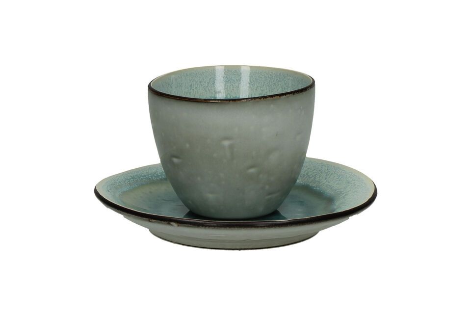 Kop met schotel van turquoise steengoed Kimo Pomax