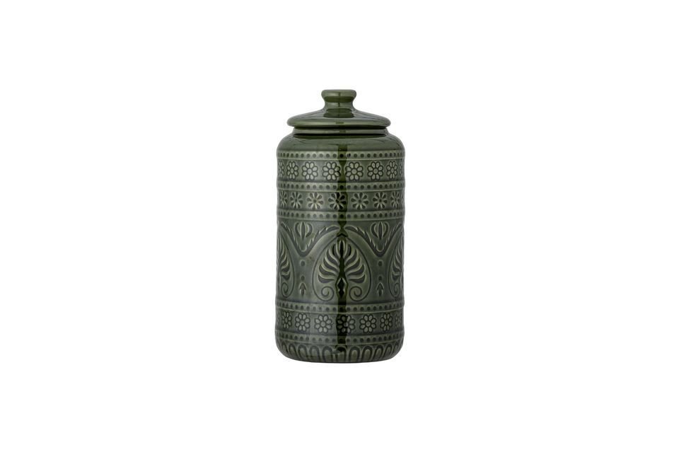 Pot met groen deksel in Rani-steengoed Bloomingville