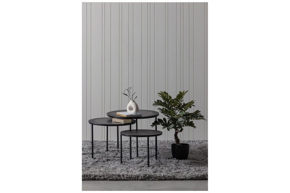 Set van 3 donkerbruine metalen bijzettafels James, modern, praktisch