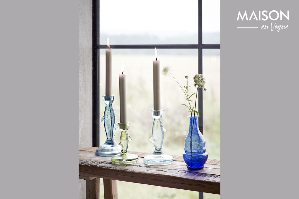 Set van 3 glazen kandelaars blauw Fish Madam Stoltz