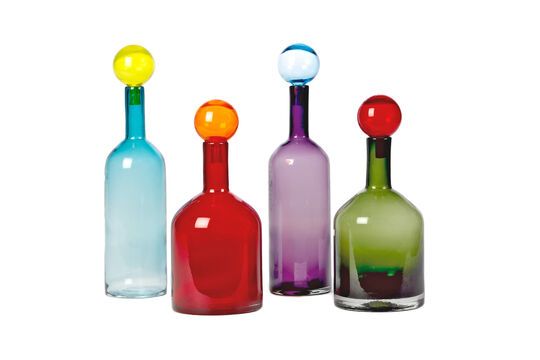 Set van 4 veelkleurige glazen flessen Bubbels Productfoto