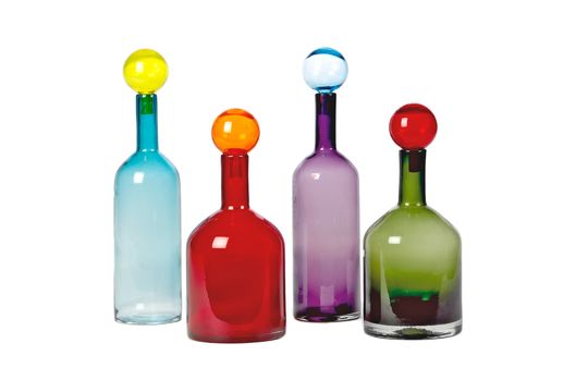 Set van 4 veelkleurige glazen flessen Bubbels
