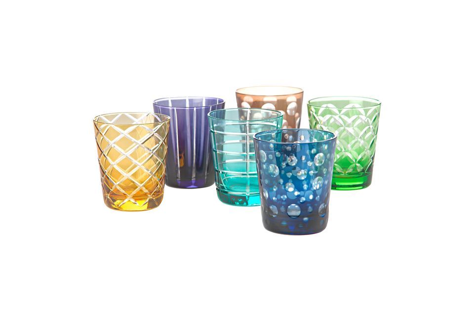 Set van 6 veelkleurige glazen met rond motief Tumbler - 6