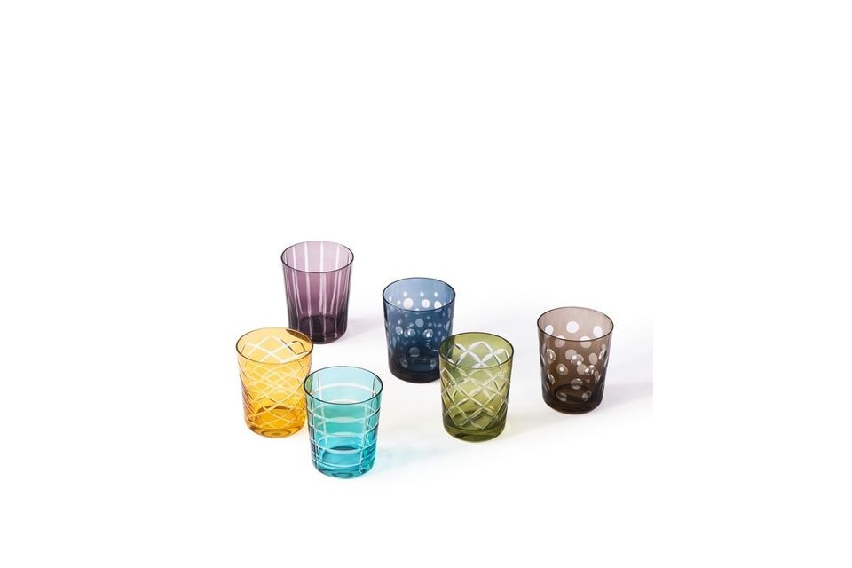 Set van 6 veelkleurige glazen met rond motief Tumbler Pols Potten