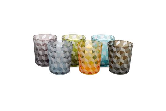 Set van 6 veelkleurige glazen met vierkante motieven Tuimelaar Productfoto
