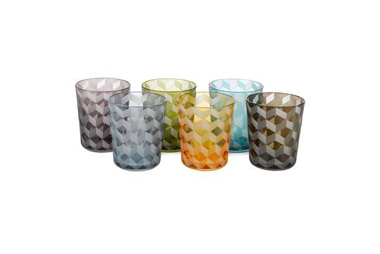 Set van 6 veelkleurige glazen met vierkante motieven Tuimelaar
