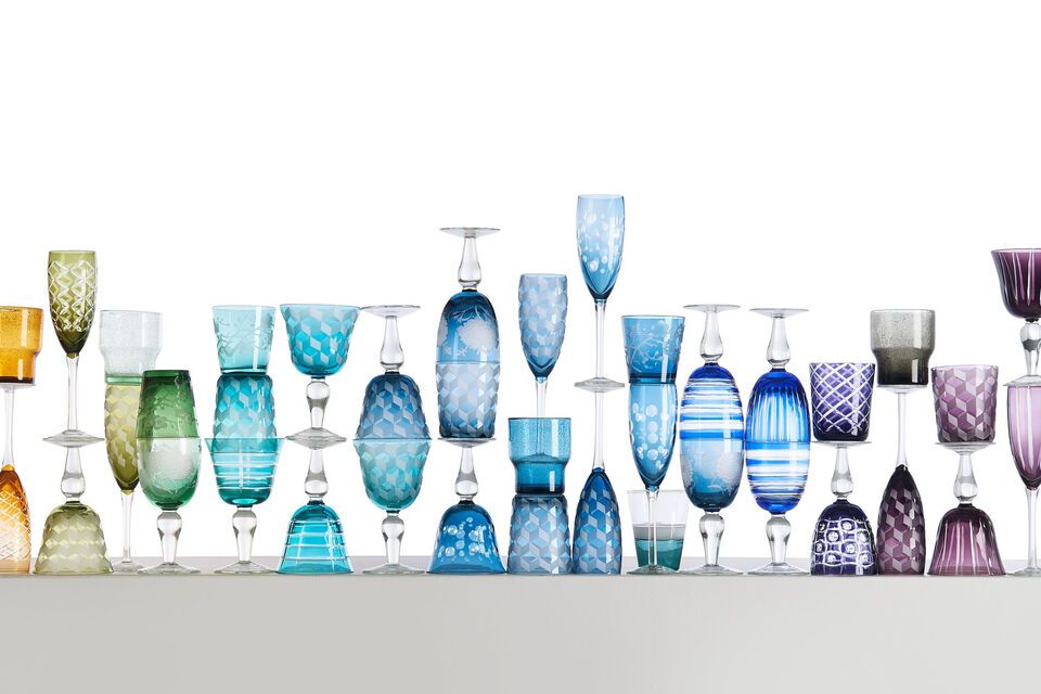 Set van 6 veelkleurige glazen met vierkante motieven voor elke gelegenheid