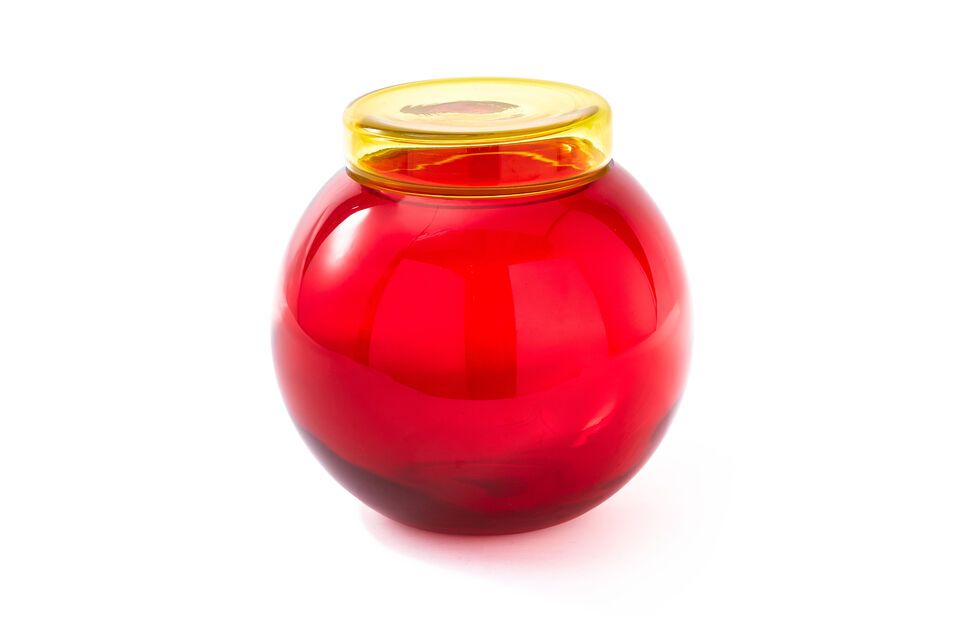 Deze set van vier veelkleurige glazen potten uit de serie \