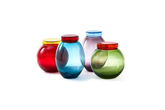 Sets van 4 Opgeblazen veelkleurige glazen potten