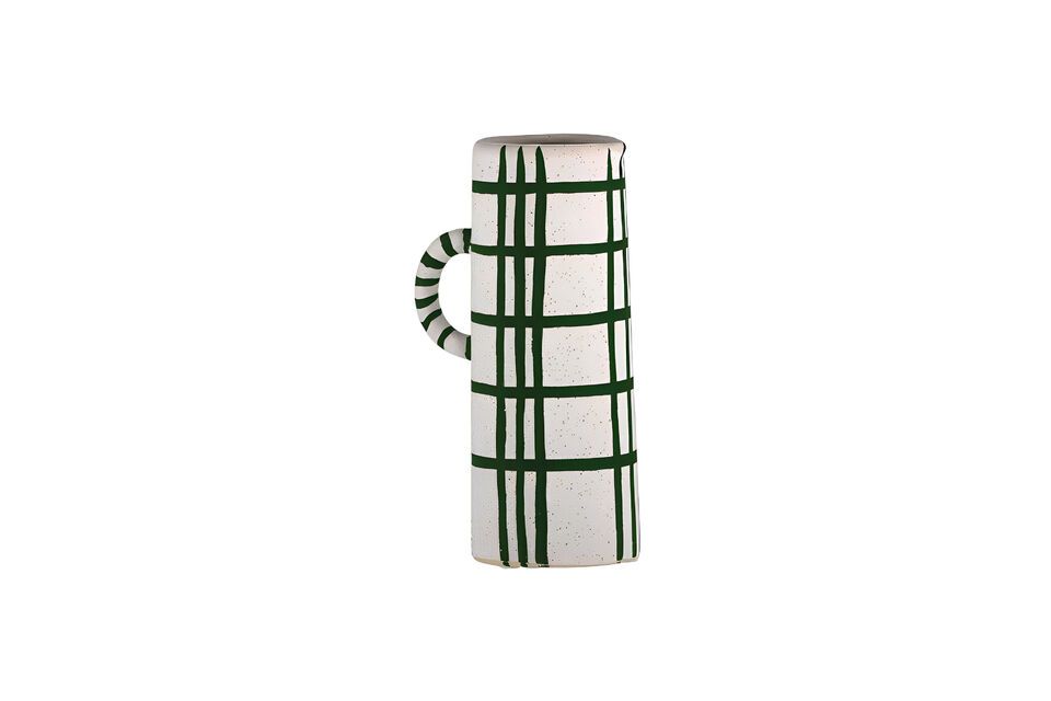 Deze witte keramische sierkruik met groene lijnen van Lamothe voegt een vleugje elegantie toe aan uw