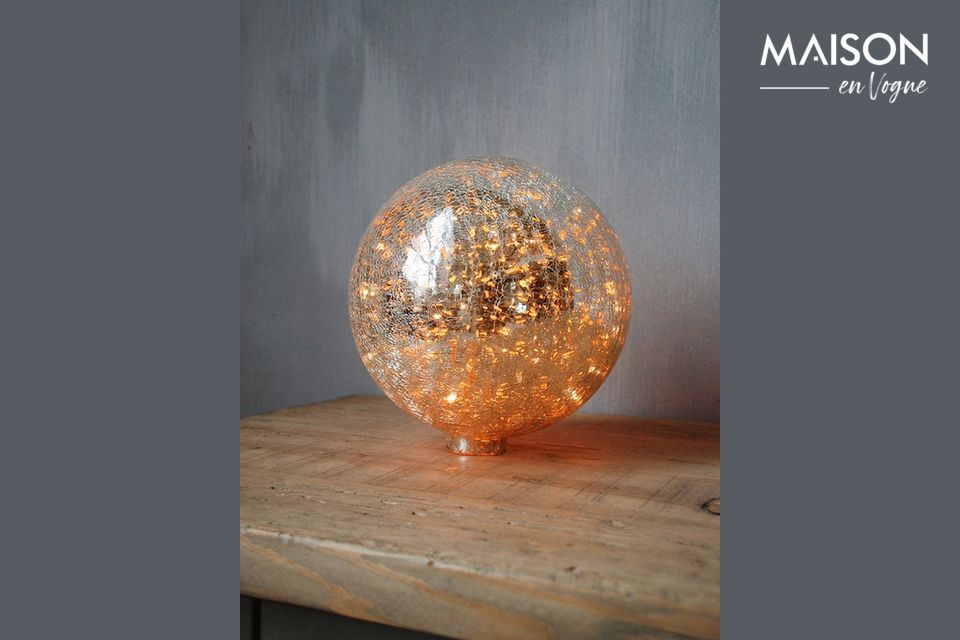Tafellamp 20 cm bal van gebarsten gemerceriseerd glas en slinger Chehoma