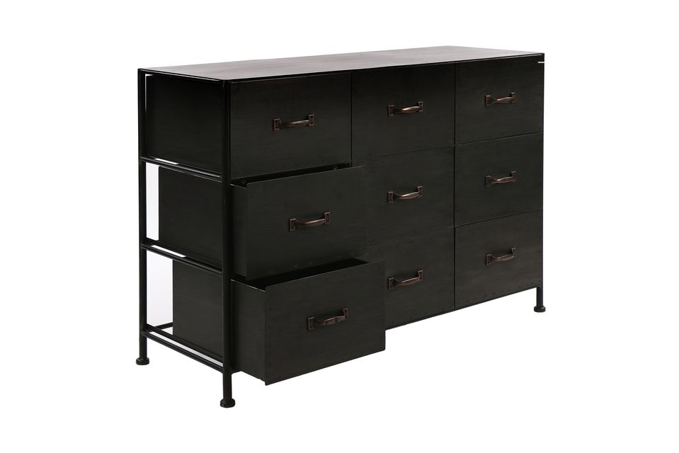 Met een mooi formaat van 120 x 46 cm en een hoogte van 89 cm biedt het maar liefst 9 opbergladen