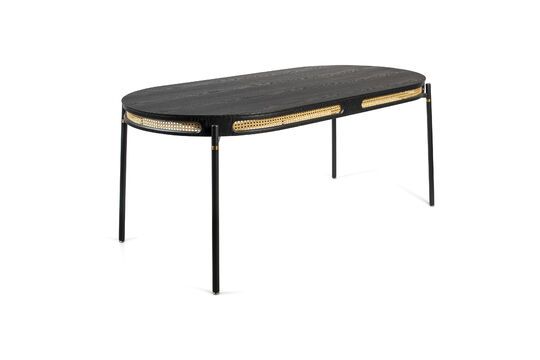 Webbing eettafel van zwart hout en rotan